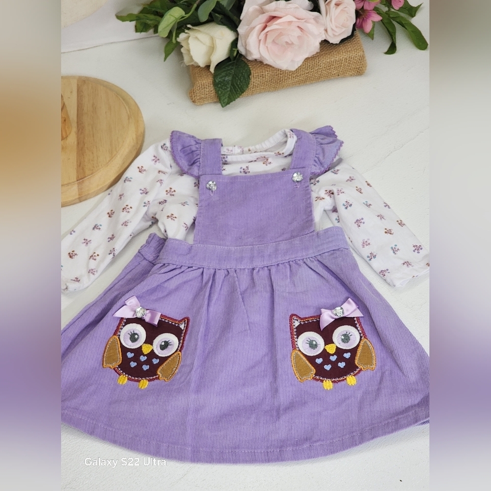 Nannette Lavender Owl Pinafore Dress - Picture 2 of 5